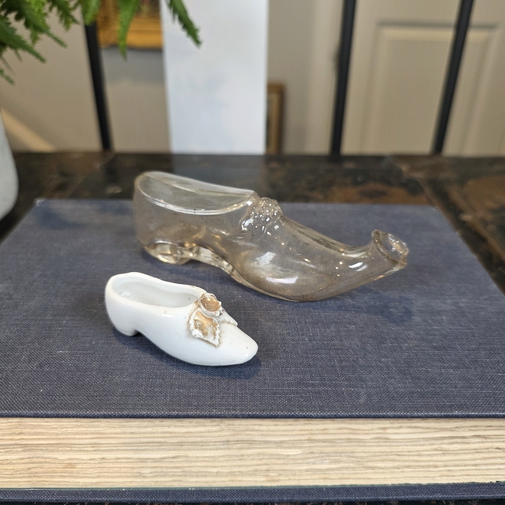 Vintage Miniature Shoe Collection: Glass Slipper Figural & Porcelain Bootie